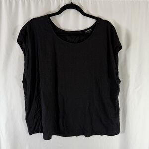 Torrid Linen Blend Blouse Women's 1 1X Black Open Back Short Sleeve Round Neck